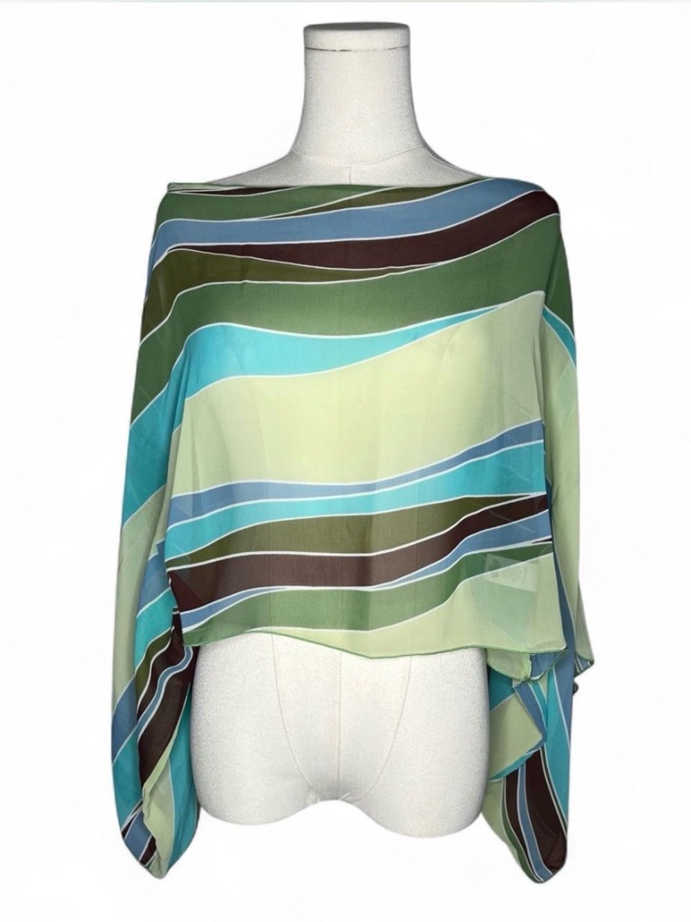 Y2K Vintage Sirens Green Wavy Stripe Scarf Poncho Top Fairycore Euro Boho